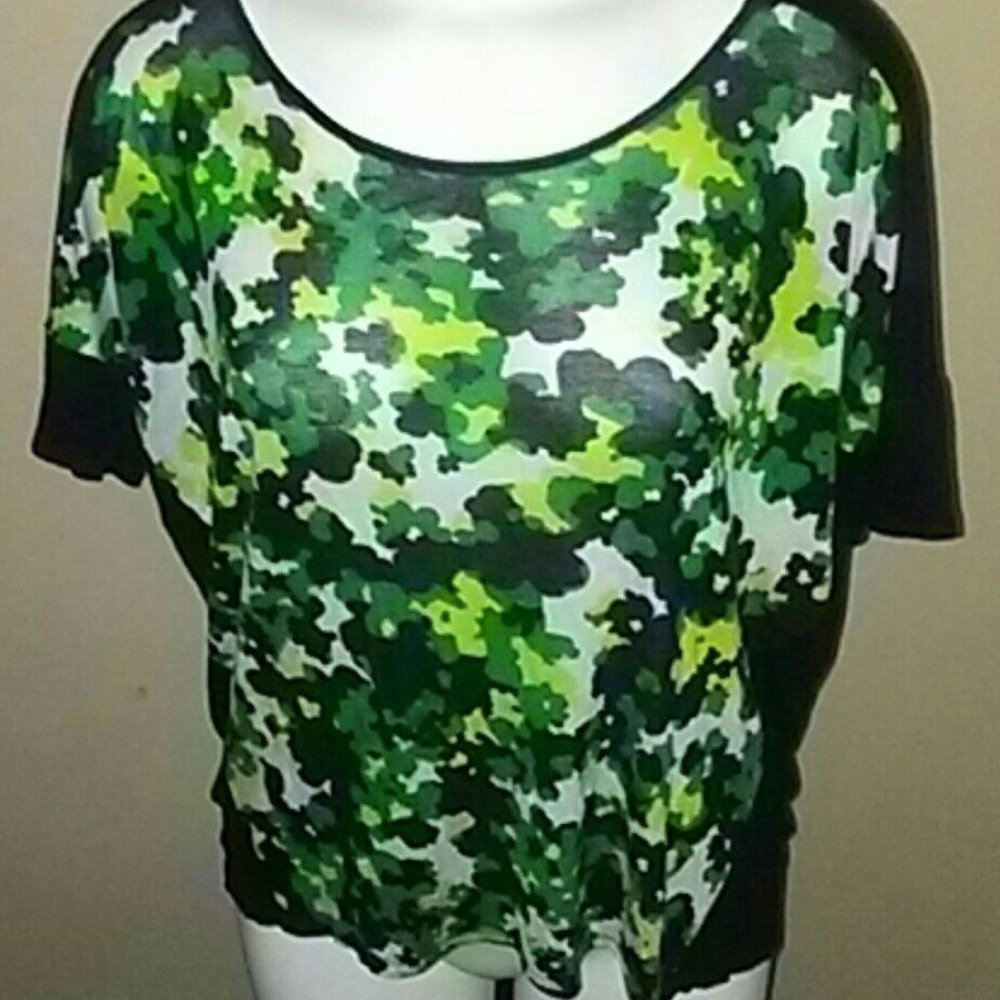 Women's Pieces Short Sleeve Shirt Green & Black Si